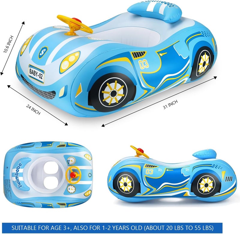 BOffer Baby Pool Float with 3D Car Design, PVC Baby Swim Float, Toddler Pool Float, Swimming Floats Seat Boat Pool Toys with Steering Wheel for 12-18, 12-24 Months, Age 2-3, 3+ Years Girl Boy - Image 2